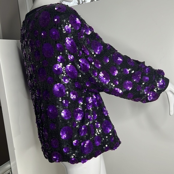 Amen Wardy Sz M Black Purple Flat Beads Sweatshirt Sweater - Picture 5 of 9